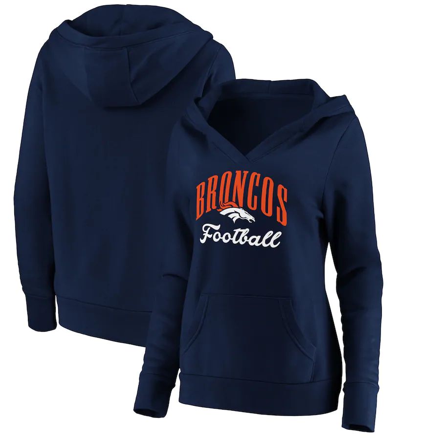 Women Denver Broncos Fanatics Branded Navy Victory Script V-Neck Pullover Hoodie